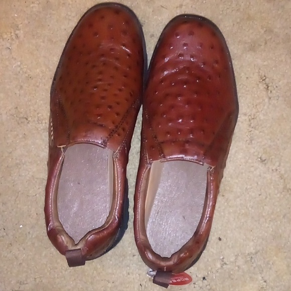 Roper Mens Performance Sport Slip-Ons Cognac Tan Faux Ostrich Leather Shoes - Picture 10 of 10